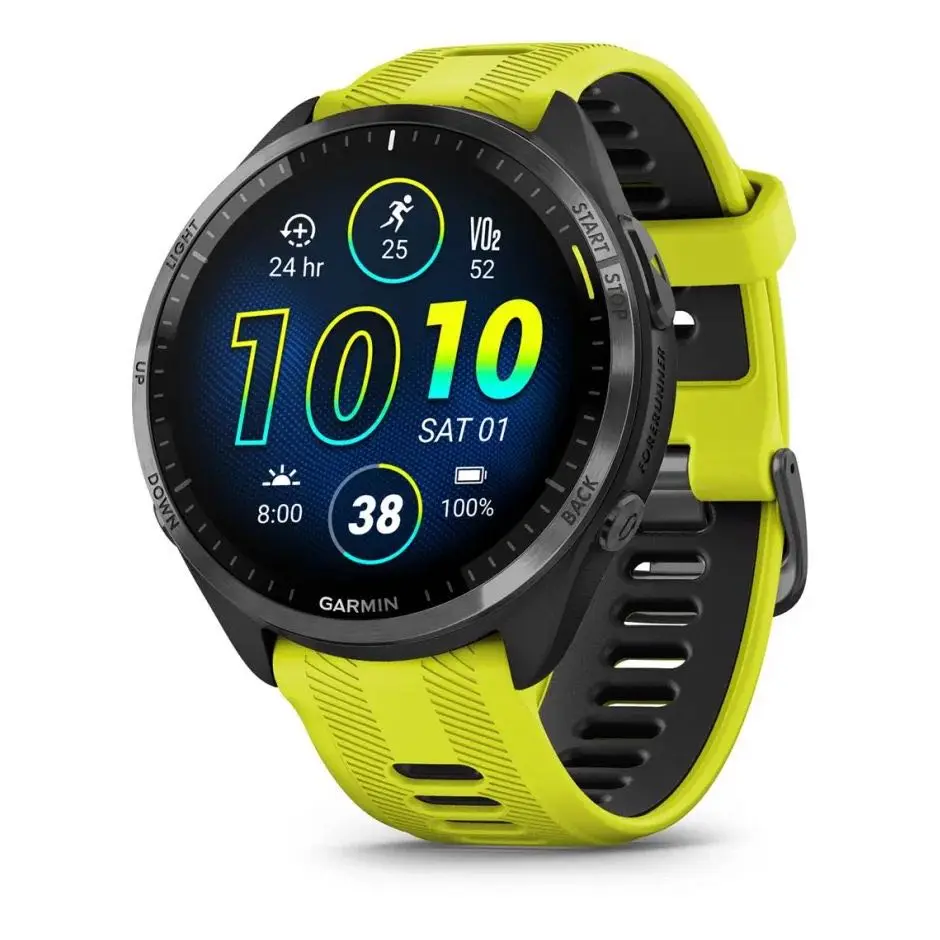 Forerunner 965 - Carbon Gray DLC Titanium Bezel with Black Case and Amp Yellow/Black Silicone Ban Артикул: 010-02809-12