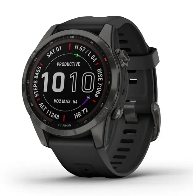 fēnix® 7S – Sapphire Solar Edition Carbon Gray DLC Titanium with Black Band