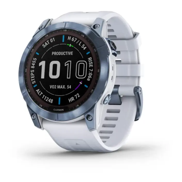 fēnix 7X – Sapphire Solar Edition Mineral Blue Titanium with Whitestone Band