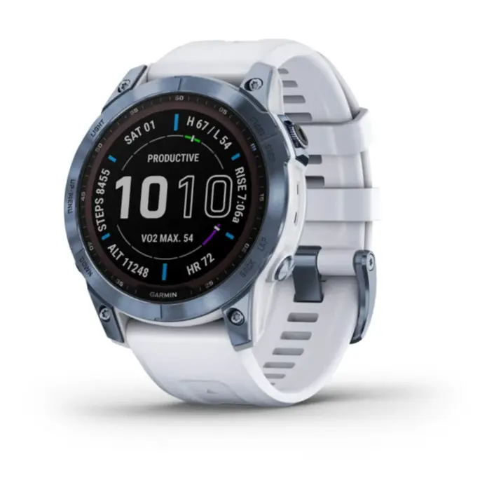 fēnix 7 – Sapphire Solar Edition Mineral Blue Titanium with Whitestone Band